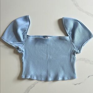 Square-Neck Light Blue Cropped Top